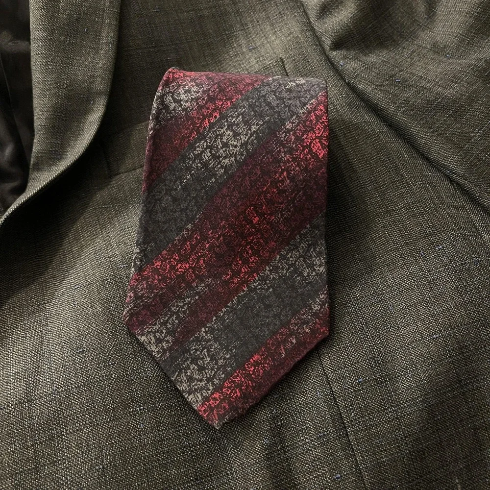 Primavera for The Rack Silk Tie‎ Mens One Size Red Gray Diagonal Stripe Italy